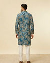 alt message - Manyavar Men Teal Blue Bel Buti Patterned Kurta image number 4